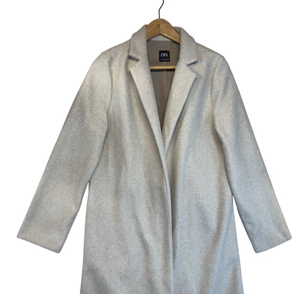 ZARA‎ Long Cream Beige Lapel Collar Coat Classic Staple Neutral Soft Medium - Picture 4 of 12